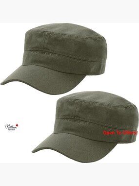 2 Pack Cotton Baseball Caps Adjustable Flat Top Military Style
